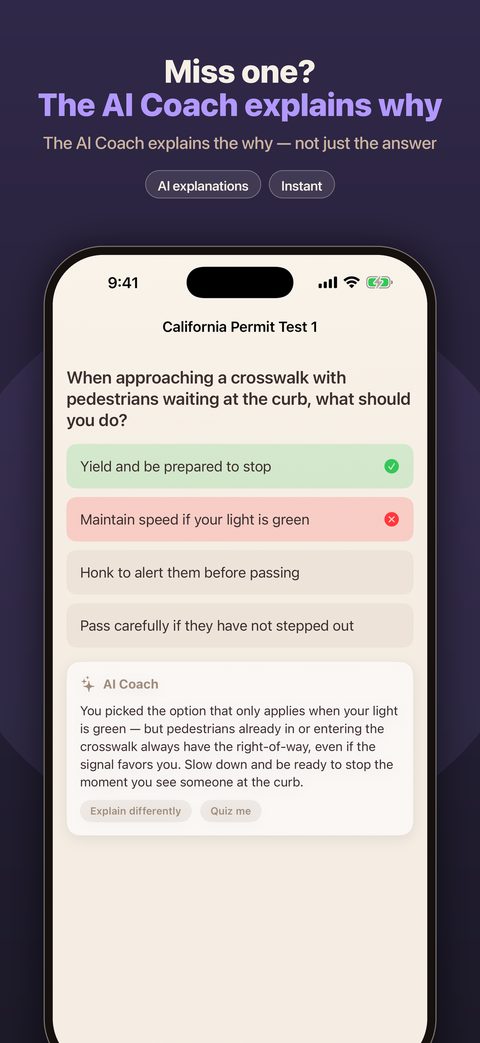 On-device AI coach explaining why an answer was wrong