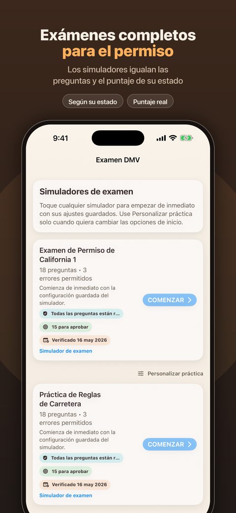 Simulador de examen cronometrado con el formato real del examen de su estado