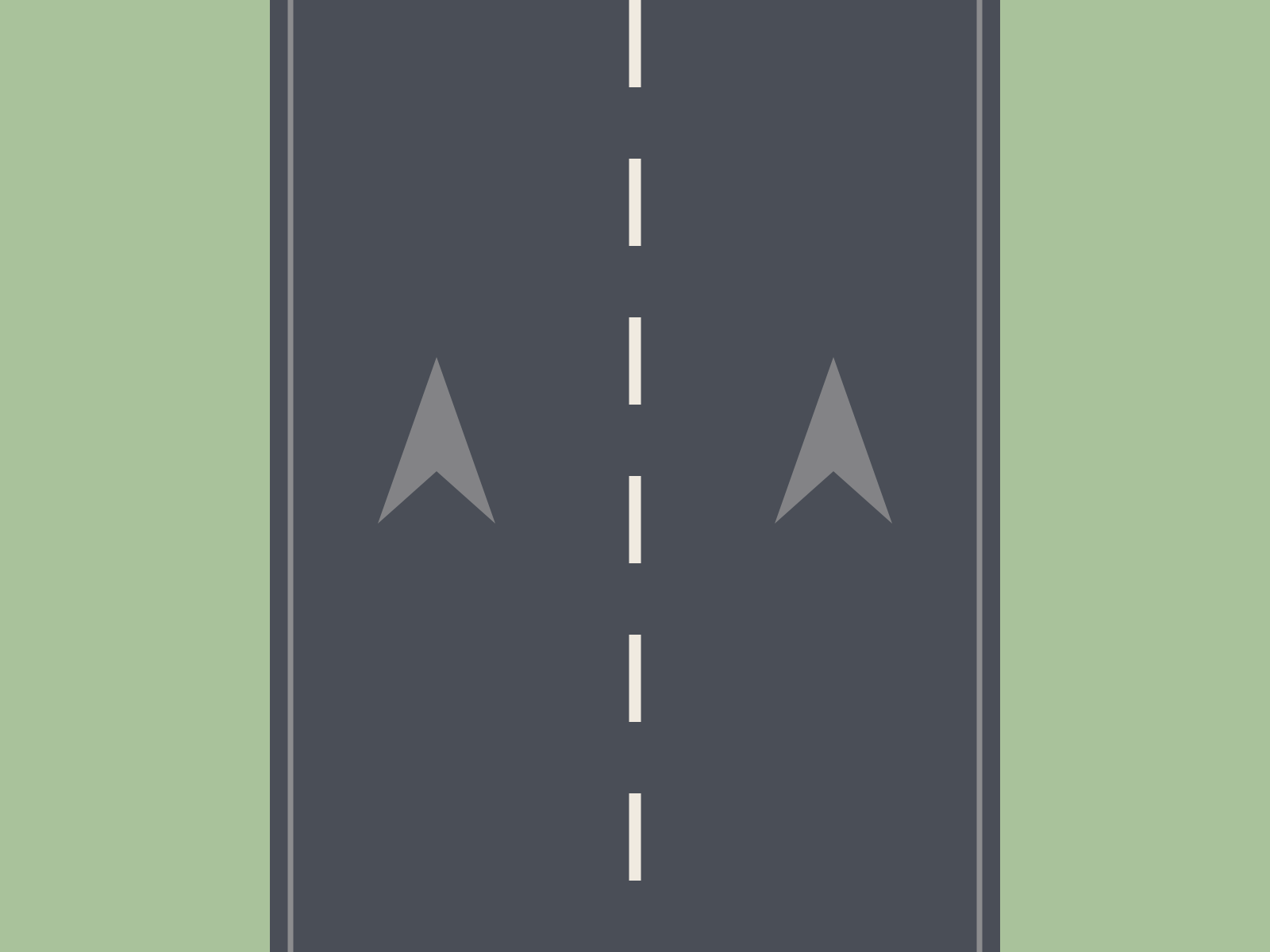 A broken white line between lanes means: