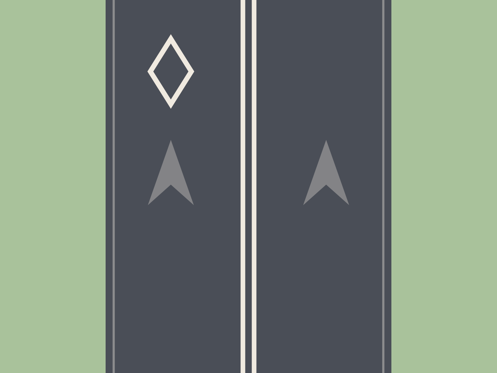 What does a double set of solid white lines between a highway's regular lanes and an HOV/carpool lane typically mean?