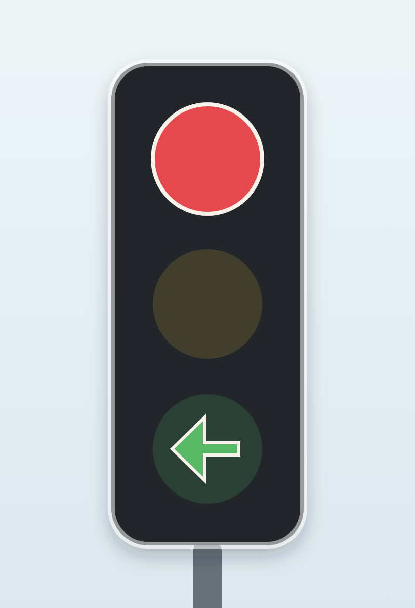 A red traffic signal with a green arrow means: