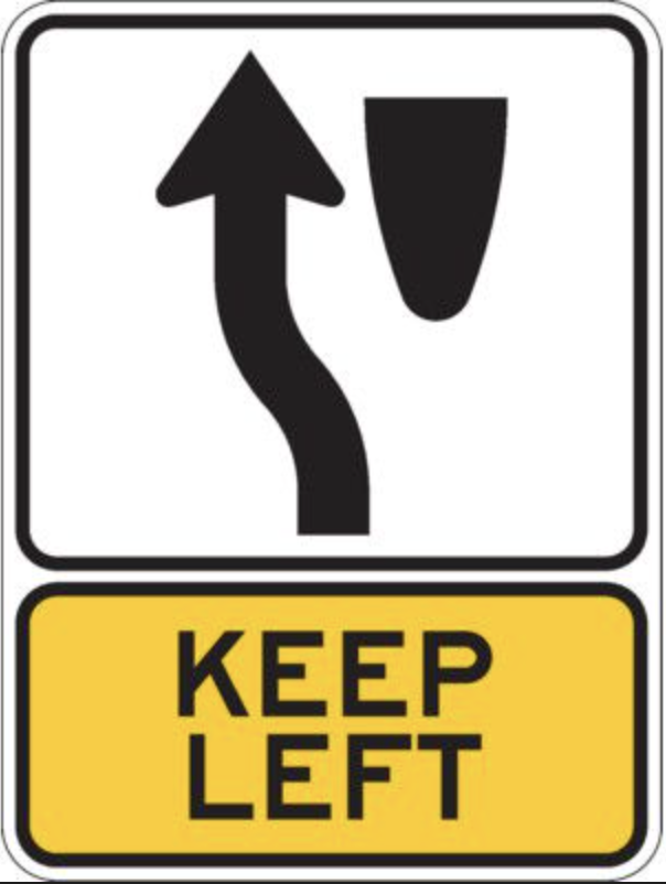 Keep Left Sign road sign — White sign with curved arrow pointing left
