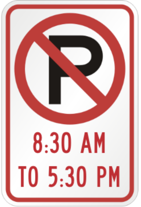 No Parking (Time Restricted) Sign road sign — No parking sign with time restrictions 8:30 AM to 5:30 PM