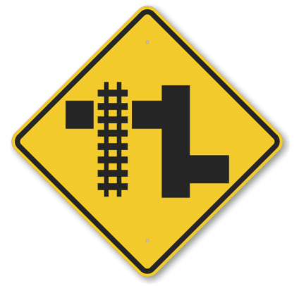 Railroad Crossing (Crossbuck) Sign road sign — White X-shaped sign with RAILROAD CROSSING text