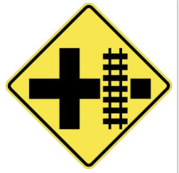 Railroad Crossing Sign road sign — Railroad tracks crossing ahead