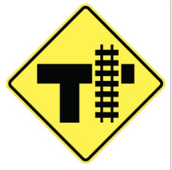 Railroad T-Intersection Sign road sign — Railroad tracks at T-intersection