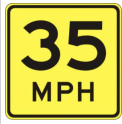 Speed Limit 35 Sign road sign — Advisory speed limit of 35 MPH