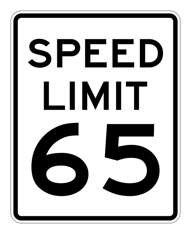 Speed Limit 65 Sign road sign — White vertical rectangle reading SPEED LIMIT 65