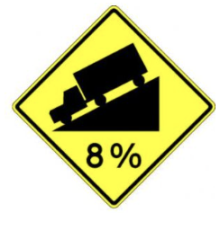 Steep Grade 8% Sign road sign — Steep downhill grade warning