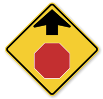Stop Sign Ahead Sign road sign — Yellow diamond with red stop sign in center