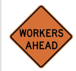 Workers Ahead Sign road sign — Road workers present ahead